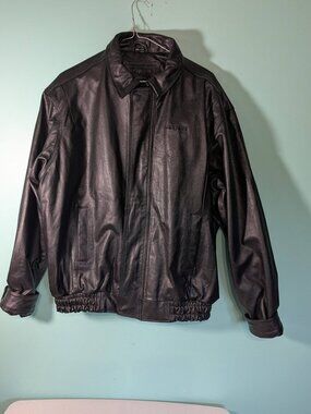 Vintage NetJets Cow Napa Leather Zip Up Coat Size 2XLT Fits More Like XL Black